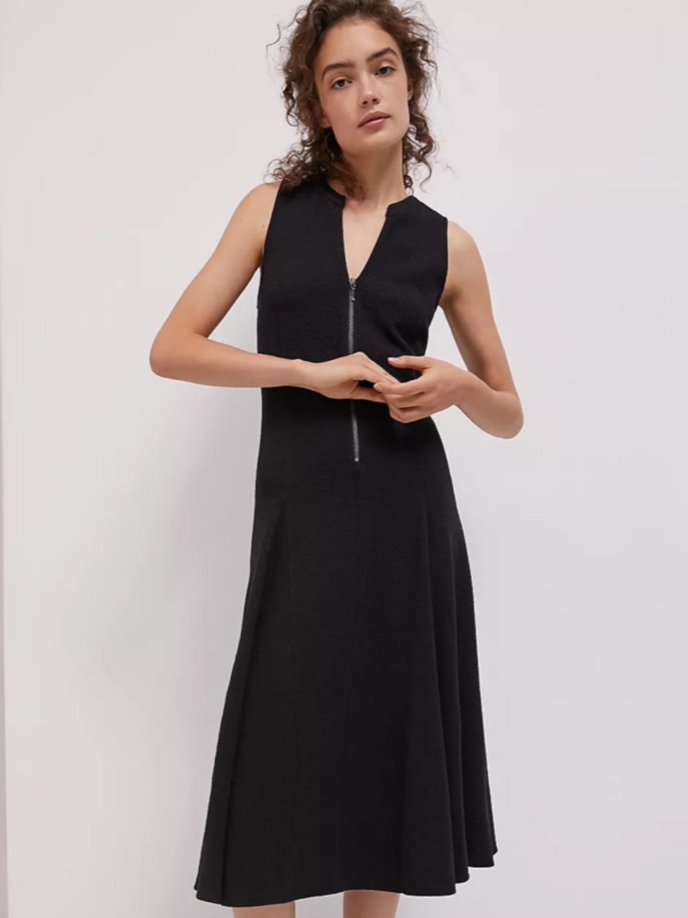 Anthropologie Maeve Black Sleeveless Vera Midi Dress with Front Zip Size XS